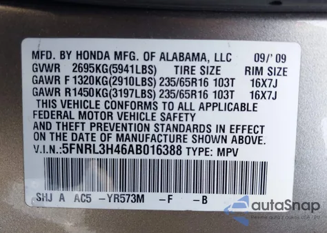 2010 Honda Odyssey Ex z USA, uszkodzony, nr VIN 5FNRL3H46AB016388